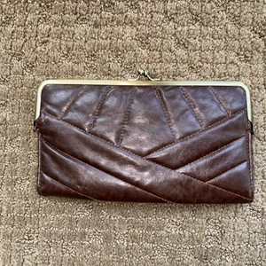 LuLu NYC Braun Leder Clutch Geldbörse Portemonnaie Braun Abendtasche Classic Kiss Lock - Bild 1 von 6