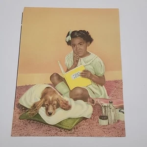 Vintage 50s Black Americana Calendar Art Print Girl Puppy Fist Aid Kit 8x10in - Picture 1 of 5