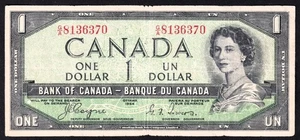 Canada 1954 $1 One Dollar Devils Face Banknote Coyne - Towers G/A 8136370 - Picture 1 of 2