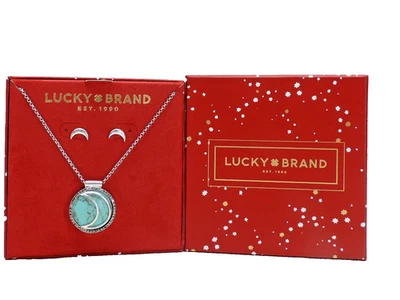 Lucky Brand Turquoise Moon Necklace and Stud Earrings Set Silvertone New In Box! - Image 1 of 2