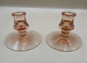 Portacandele vintage Heisey biancospino rosa fenicottero depressione vetro - Foto 1 di 12