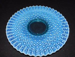 FENTON BLUE OPALESCENT DIAMOND LACE LOW CAKE PLATE - Picture 1 of 4