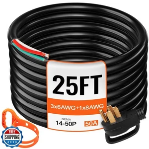 Cable de extensión del generador VEVOR 25 FT 50 amperios calibre 6 STW 6/3+8/1 cable de alimentación para autocaravana - Imagen 1 de 5