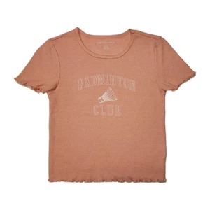 American Eagle Badminton Club Waffle Knit Graphic Crop Top Ruffle Cuff  Size S - Picture 1 of 7