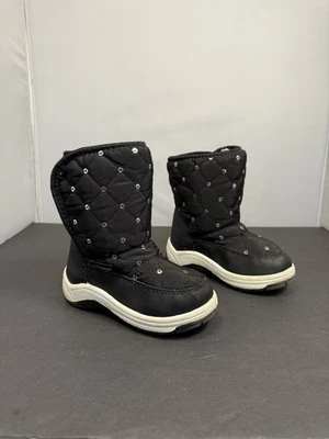Adorababy Botas de Nieve Acolchadas Negras Niñas Pequeñas Con Lentejuelas Plateadas Talla 8 Foto 1 de 4