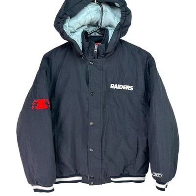 Chaqueta acolchada negra Reebok Raiders para niños L 14 16 equipo de fútbol americano de la NFL con capucha Foto 1 de 4