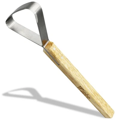 Wiebe Pelt Scraper, Dual-Edge Forged Steel Fleshing Tool with Wood Handle
