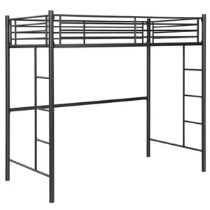 Twin Size Loft Bed Frame Heavy Duty Metal With 2 Ladders Full-length Guardrail - Picture 1 of 9