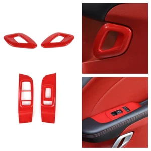 4x Door Handle Window Lift Switch Panel Trim Cover for Dodge Challenger 2015+Red - Picture 1 of 6