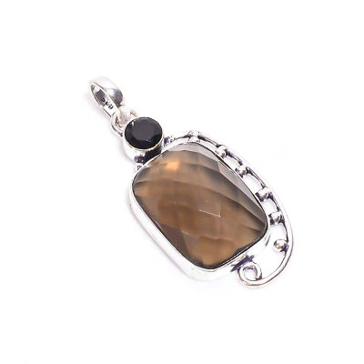 Smoky Quartz Spinel Gemstone Fashion Jewelry 925 Silver Pendant 2.1" ARP-1228 - Image 1 of 3