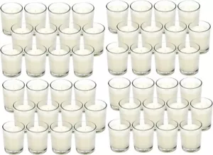 144 White Votive Candles in Clear Glass Jar Cup Long Burn Decorative Unscented - Picture 1 of 20