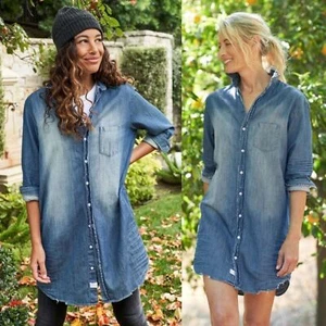 Frank & Eileen Mary Distressed Vintage Wash Denim Blue Mini Shirtdress Size M - Picture 1 of 10