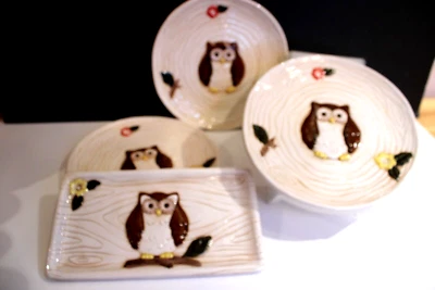 Lote de 4 placas de cerámica Ganz Owl nuevas con etiquetas Foto 1 de 4