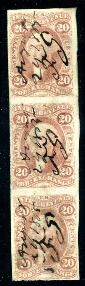 USA REVENUE R41a SCARCE VERTICAL IMPERF STRIP OF THREE CAT $500 - Image 1 of 1