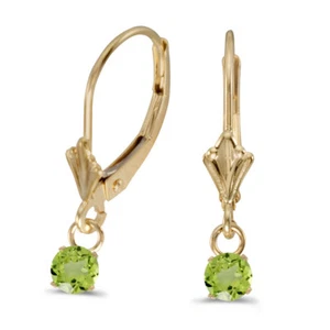 10k Yellow Gold 5mm Round Genuine Peridot Lever-back Earrings - Picture 1 of 3