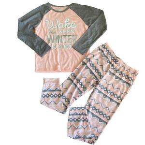 Justice (From The Store) Girls 2 Piece Winter Pajama Set-Pink/Gray-Size 12-NWOT