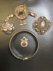 Sterling Silver Lot five pieces Sombrero Necklace Bracelet Ruby setting? - Picture 1 of 3