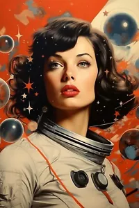 Retro Futuristic Space Collage #14 - 7x10 Craft Sewing Cotton Fabric Block - Picture 1 of 1