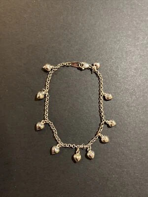 14K WHITE GOLD PUFFY HEART CHARM BRACELET - Image 1 of 4