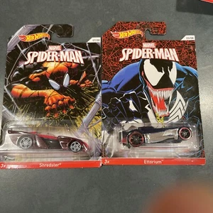 HOTWHEELS SPIDERMAN SHREDSTER & Ettorium juego de 2 coches abridores no perfectos - Imagen 1 de 7