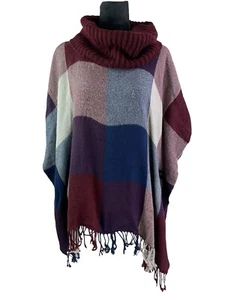 V. Frass Colorful Colorblock Kimono Style Shaw Poncho - Picture 1 of 9