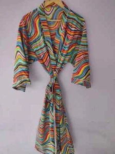 Batas de algodón con estampado múltiple de lino indio kimono largo ropa de dormir kimono de noche - Imagen 1 de 6