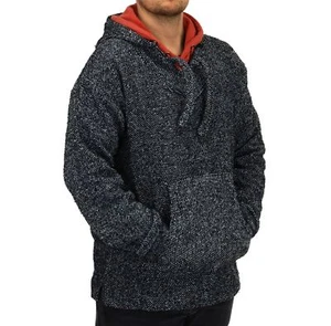 Recycled Mexican Baja Jerga Hoody Sweatshirt Jacke Kapuze Warm Hippie Grau - Bild 1 von 9