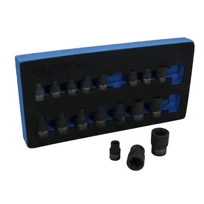 Impacted Female Torx / E Sockets E5 - E24 3/8" and 1/2" Drive 17pc By U S Pro - Image 1 of 4