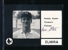 1987 Cain Elmira Pioneers Black #28 Bernie Stento Trainer signed auto autograph