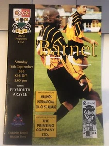 Barnet v Plymouth Argyle 16/9/95 1995 Match Programme - Picture 1 of 2