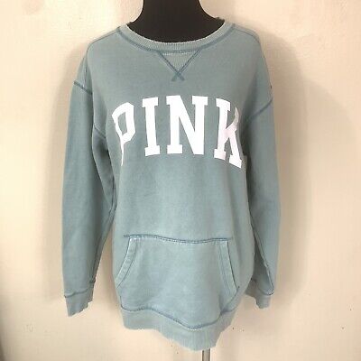 Pink Victorias Secret Blue And White Crew Neck Pullover Sweatshirt Size Medium • 0.99€