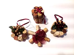 4 Beautiful Wine Cork Christmas Holiday Ornaments - Picture 1 of 12