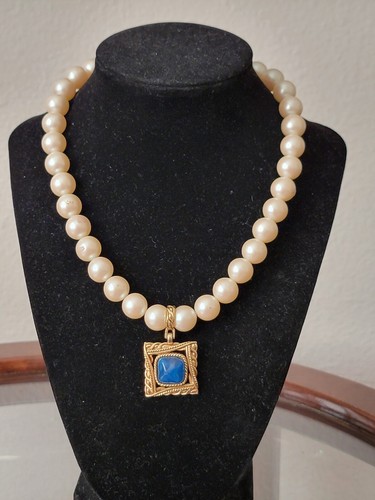 Collana vintage Givenchy tutto intorno finta perla vetro pendente passerella anni 80