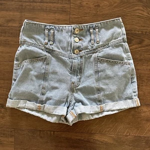 Forever21 womens high rise cuffed denim shorts size 27 Button Fly half zip denim - Picture 1 of 5