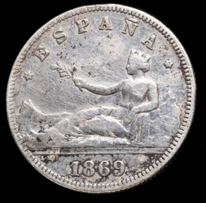 1869, 2 Pesetas Gobierno Provisional Español (*69) - 27 mm / 9,66 gr. - Imagen 1 de 3