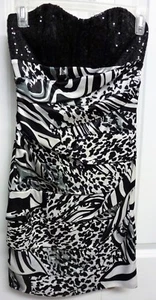 Ruby Rox White Black Animal Sequin Bodycon Ruffle Sleeveless Mini Dress JR S - Picture 1 of 5