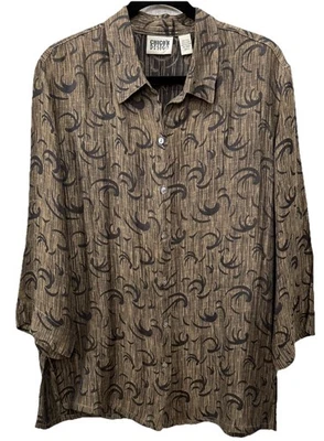 Chico's Design Mezcla Seda/Lino Talla 2 (Grande) Marrón Negro Manga 3/4 Artístico Boho Foto 1 de 4