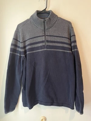 Suéter Pullover Eddie Bauer Para Hombre Grande Cuarto Cremallera Algodón Azul Marino/Gris Foto 1 de 4