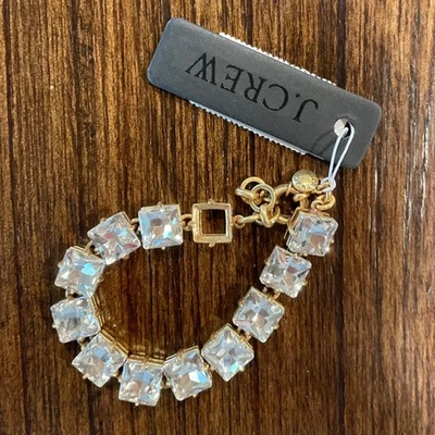 NUEVO DEFECTUOSO J.Crew Cuadrado Cristal Dorado Pulsera Tenis Foto 1 de 4