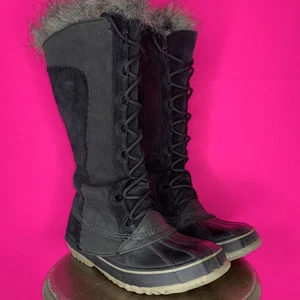 Bota de Invierno Sorel Cate The Great Cosida Cuero Negro, Gamuza Con Cordones Talla 9 - Imagen 1 de 8
