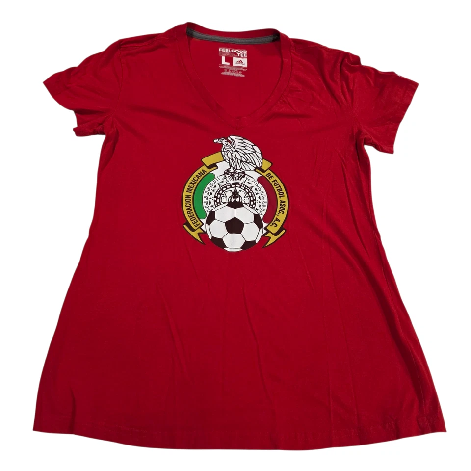 Feel Good Tee Adidas Blouse Top Womens L Red Crew Neck Knit V Neck Football - Image 1 of 4