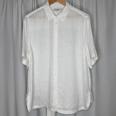 Sportscraft White Short Sleeve Linen Shirt Top Size 14 Collared Button Summer - image 1 of 4