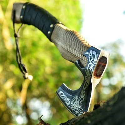 Black Vikings axe with Leather Cover Perfect For Hunting, camping, - Image 1 of 4