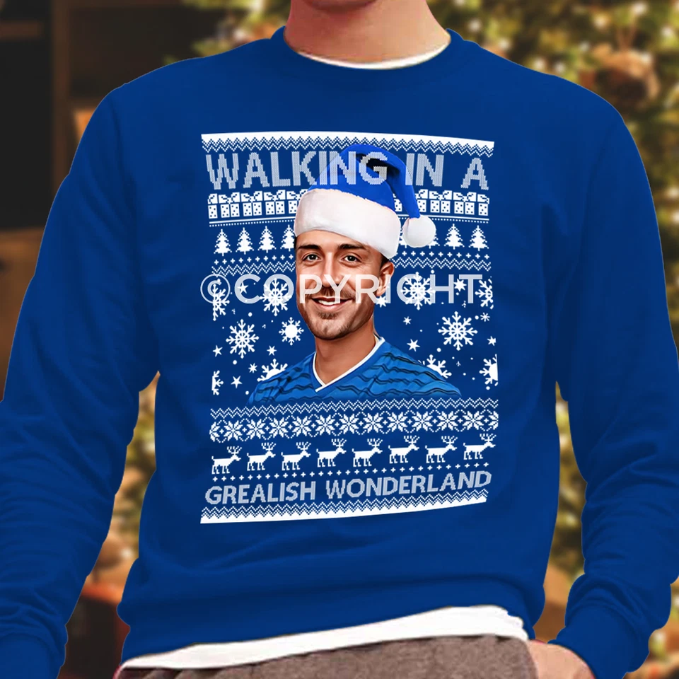 AWDIS JUST HOODS Walking In A Grealish Wonderland Everton Christmas Jumper | Kids & Adults Sizes