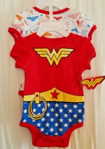 GIRLS INFANT DC COMICS WONDER WOMAN RED SIZE 3-6 MONTHS 2 PACK BODYSUITS NWT - Picture 1 of 12