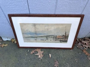Antique 1881 Watercolor Painting William Pye Coastal Village Seascape Old Frame - Picture 1 of 11