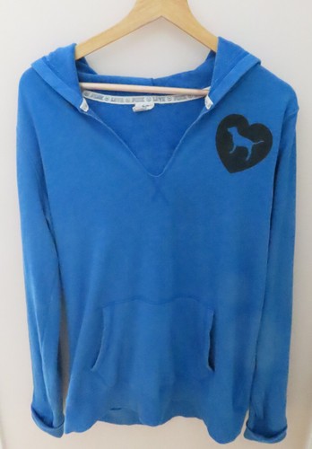 UNDERCOVER Felpa con cappuccio blu VICTORIA'S SECRET ROSA taglia L con logo nero cane nel cuore