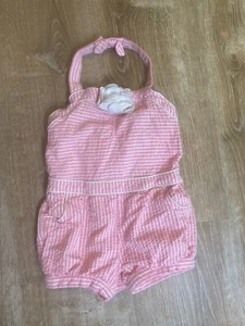 JANIE AND JACK ROMPER Girls 4T Pink White Halter Seersucker outfit EUC - Picture 1 of 4