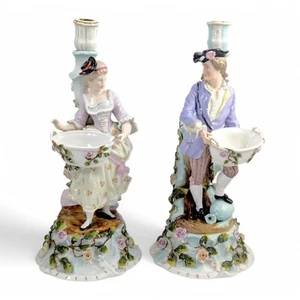 Rare Sitzendorf porcelain figural candlesticks pair "Gardeners" c. 1890 - Picture 1 of 14