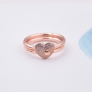 Mycomely, Sterling Silver, Silver & CZ, Rose Shimmering Puzzle Heart Frame Ring